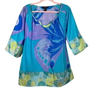 ARDEN B Blue Purple Silk Kimono Blouse Small